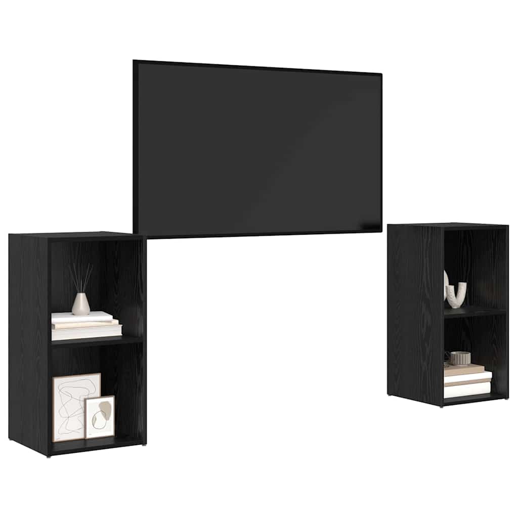 Tv-meubelset 2 pcs Zwart Eiken 72 x 35 x 36,5 cm Bewerkt hout is nu te koop bij PeponiXL, paradijselijk wonen!