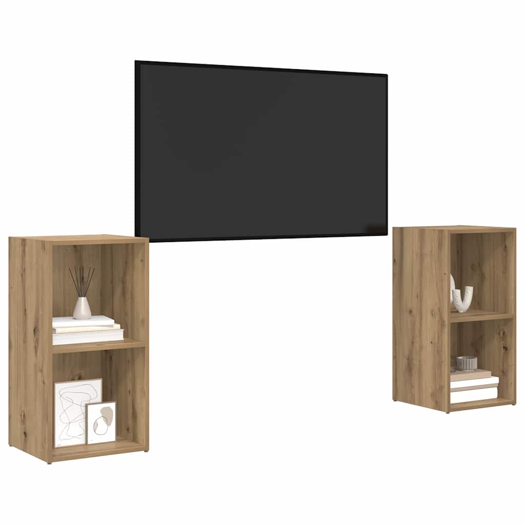 Tv-meubelset 2 pcs Artisan Eiken 37 x 35 x 72 cm Bewerkt hout is nu te koop bij PeponiXL, paradijselijk wonen!