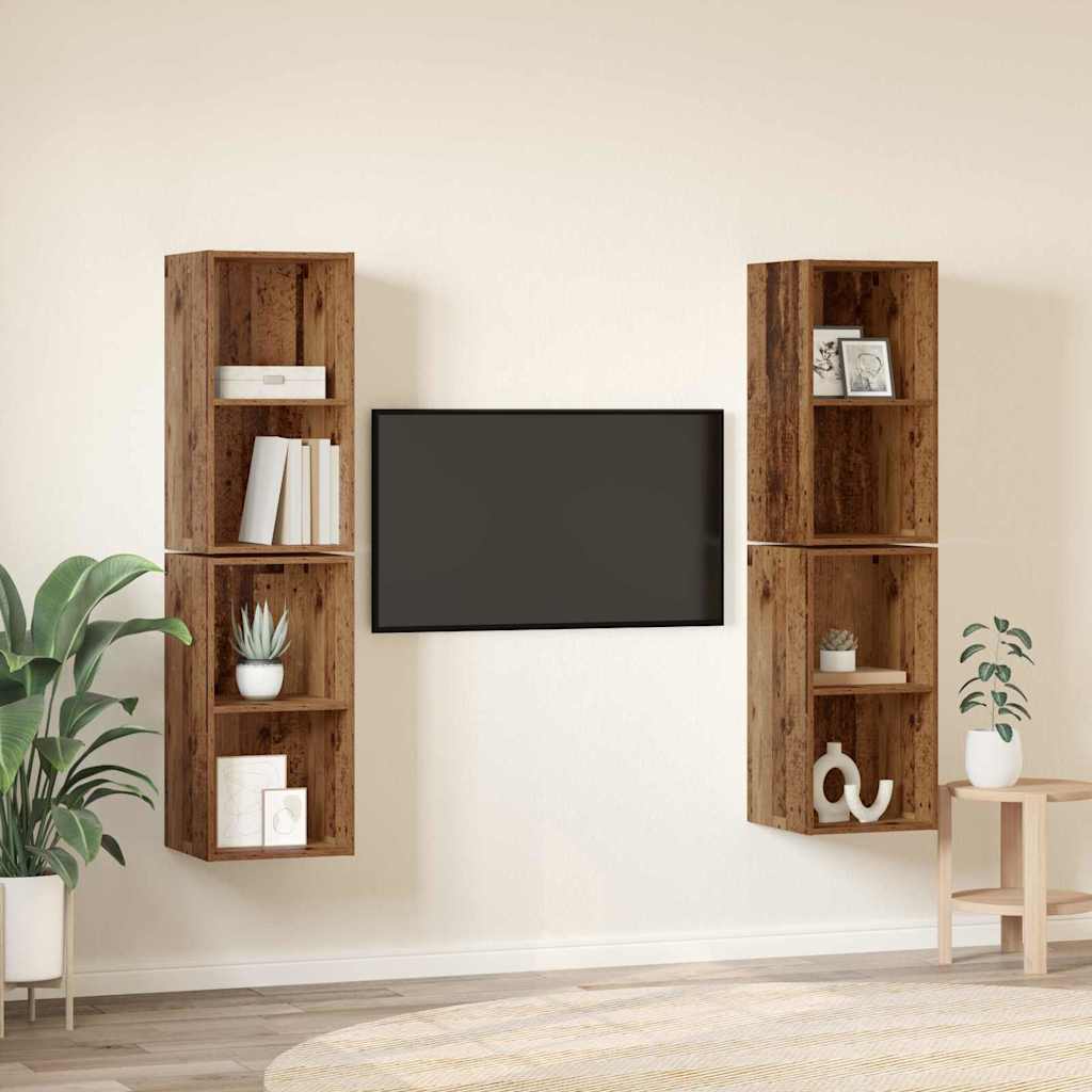 Tv-meubelset 4 pcs Oud Hout 37 x 37 x 72 cm Bewerkt hout is nu te koop bij PeponiXL, paradijselijk wonen!