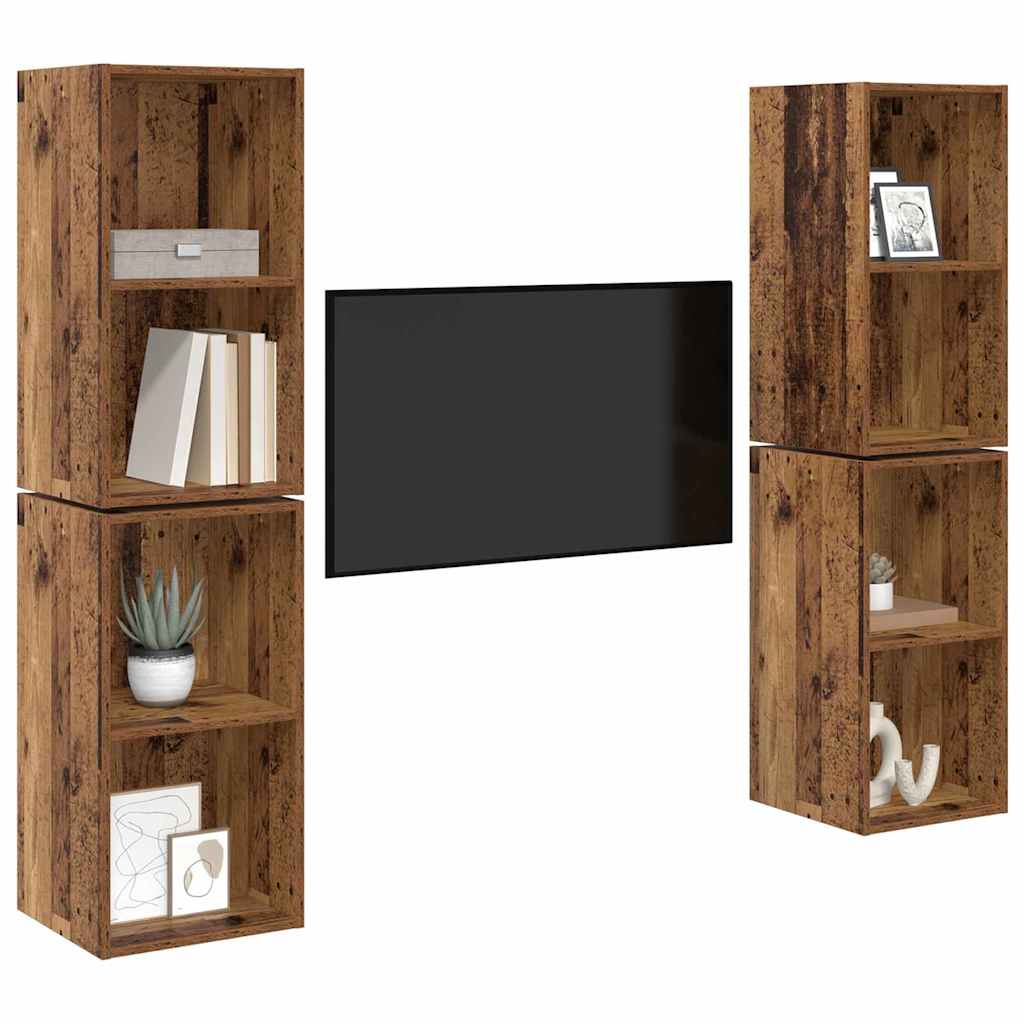 Tv-meubelset 4 pcs Oud Hout 37 x 37 x 72 cm Bewerkt hout is nu te koop bij PeponiXL, paradijselijk wonen!