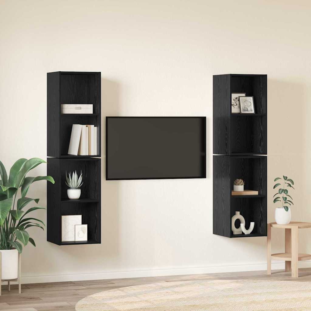 Tv-meubelset 4 pcs Zwart Eiken 37 x 37 x 72 cm Bewerkt hout is nu te koop bij PeponiXL, paradijselijk wonen!