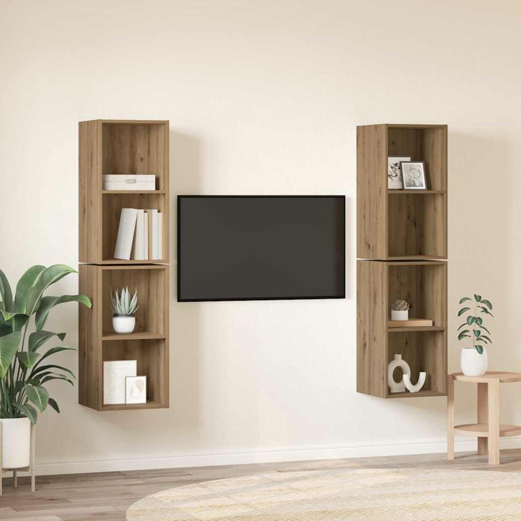 Tv-meubelset 4 pcs Artisan Eiken 37 x 37 x 72 cm Bewerkt hout is nu te koop bij PeponiXL, paradijselijk wonen!