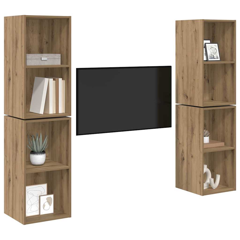 Tv-meubelset 4 pcs Artisan Eiken 37 x 37 x 72 cm Bewerkt hout is nu te koop bij PeponiXL, paradijselijk wonen!