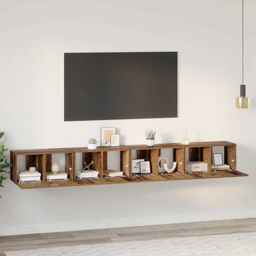 Tv-meubelset 4 pcs Oud Hout 60 x 30 x 30 cm Bewerkt hout is nu te koop bij PeponiXL, paradijselijk wonen!