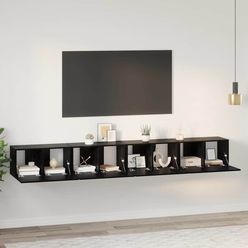 Tv-meubelset 4 pcs Zwart Eiken 60 x 30 x 30 cm Bewerkt hout is nu te koop bij PeponiXL, paradijselijk wonen!
