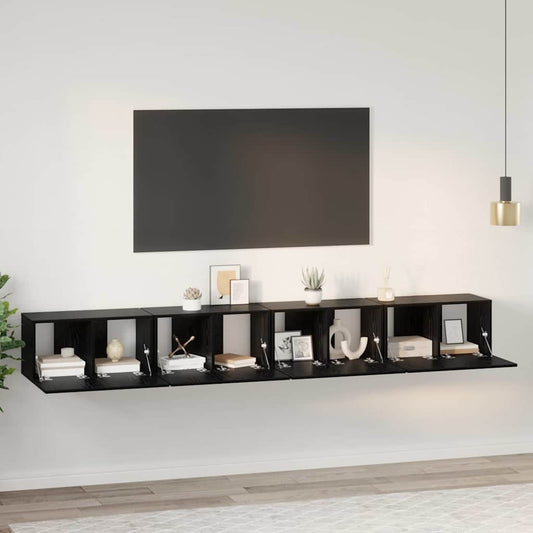 Tv-meubelset 4 pcs Zwart Eiken 60 x 30 x 30 cm Bewerkt hout is nu te koop bij PeponiXL, paradijselijk wonen!