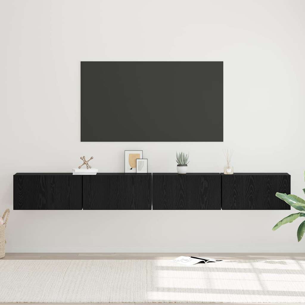 Tv-meubelset 4 pcs Zwart Eiken 60 x 30 x 30 cm Bewerkt hout is nu te koop bij PeponiXL, paradijselijk wonen!