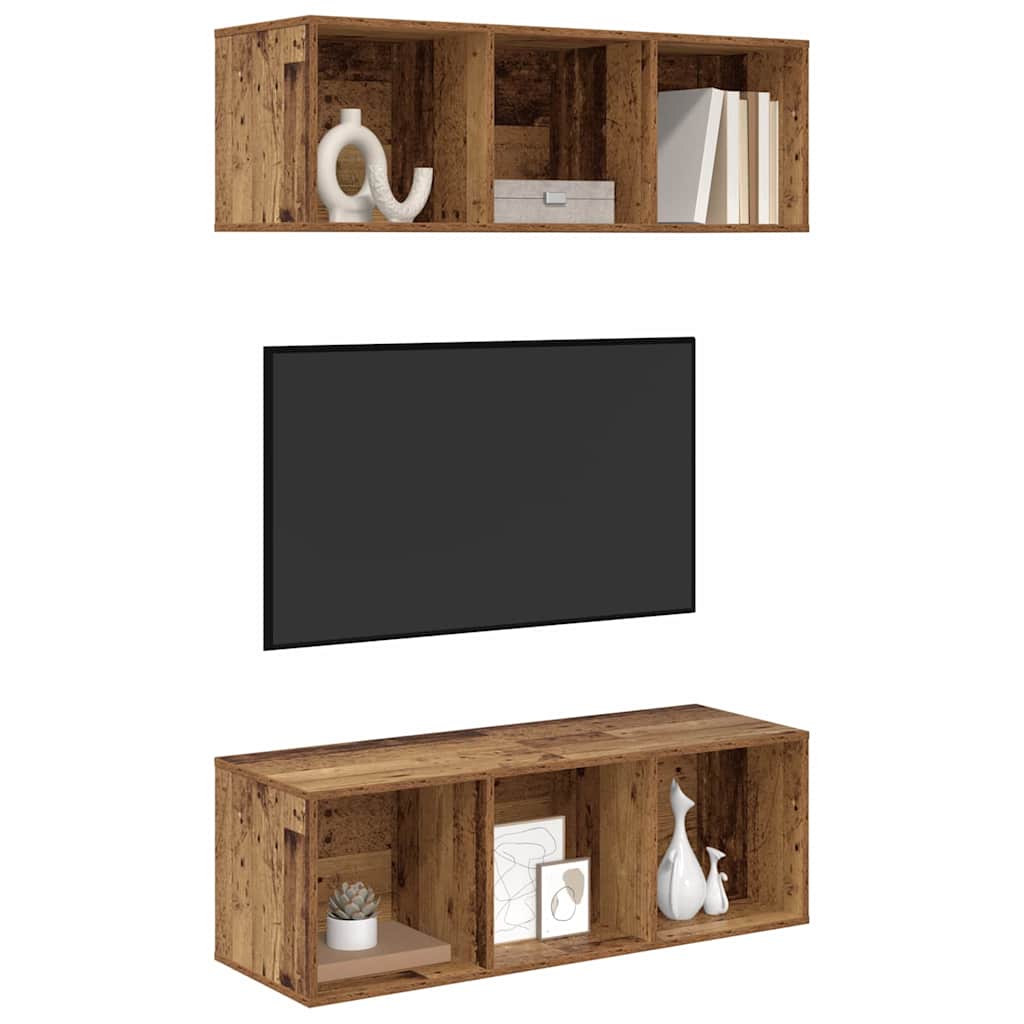 Tv-meubelset 2 pcs Oud Hout 37 x 37 x 107 cm Bewerkt hout is nu te koop bij PeponiXL, paradijselijk wonen!