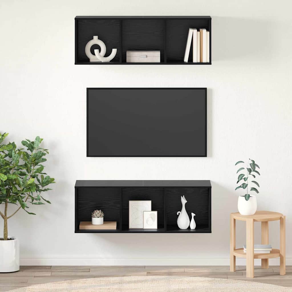 Tv-meubelset 2 pcs Zwart Eiken 37 x 37 x 107 cm Bewerkt hout is nu te koop bij PeponiXL, paradijselijk wonen!