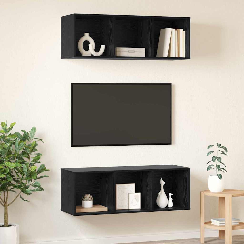 Tv-meubelset 2 pcs Zwart Eiken 37 x 37 x 107 cm Bewerkt hout is nu te koop bij PeponiXL, paradijselijk wonen!