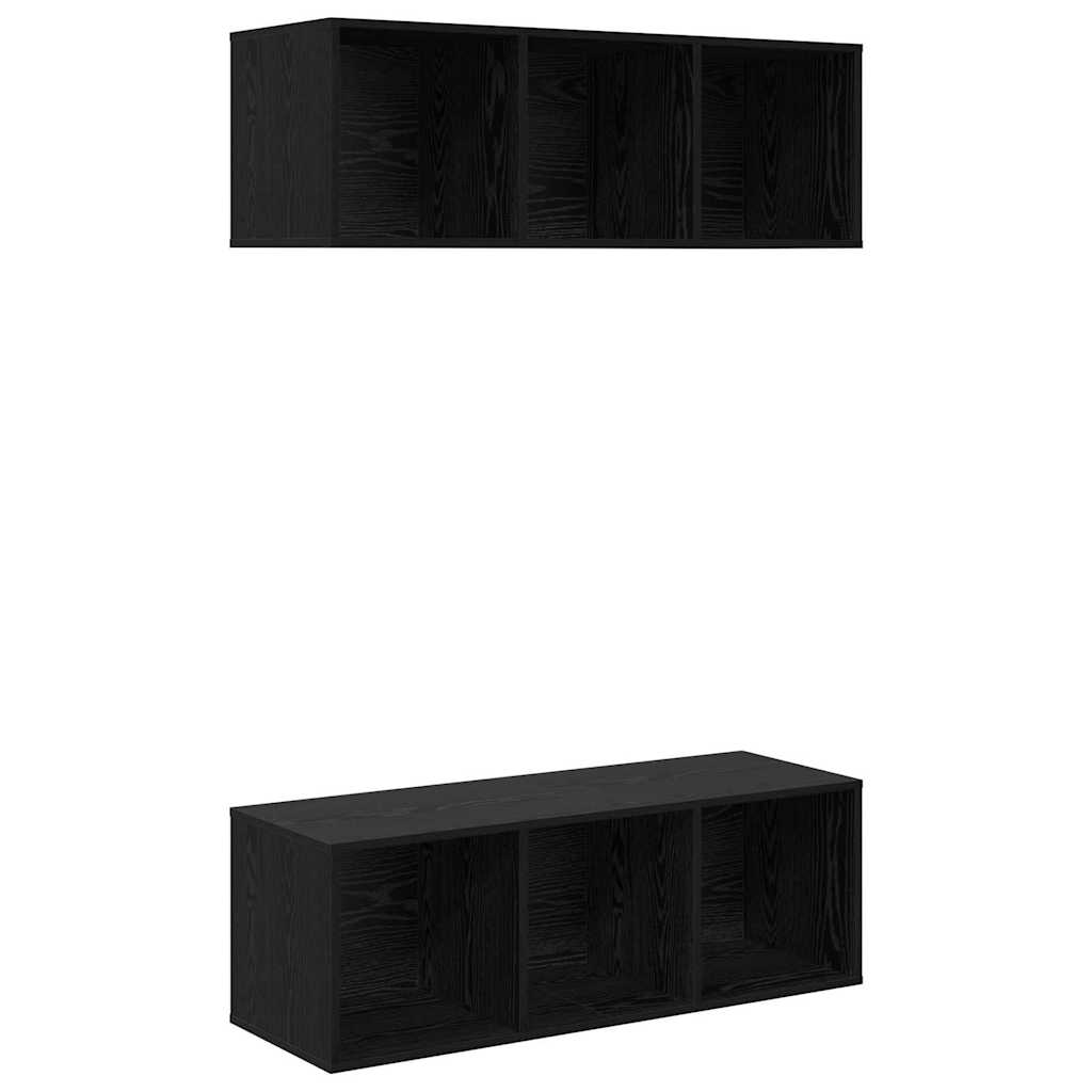 Tv-meubelset 2 pcs Zwart Eiken 37 x 37 x 107 cm Bewerkt hout is nu te koop bij PeponiXL, paradijselijk wonen!