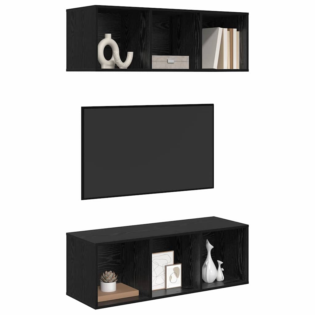 Tv-meubelset 2 pcs Zwart Eiken 37 x 37 x 107 cm Bewerkt hout is nu te koop bij PeponiXL, paradijselijk wonen!