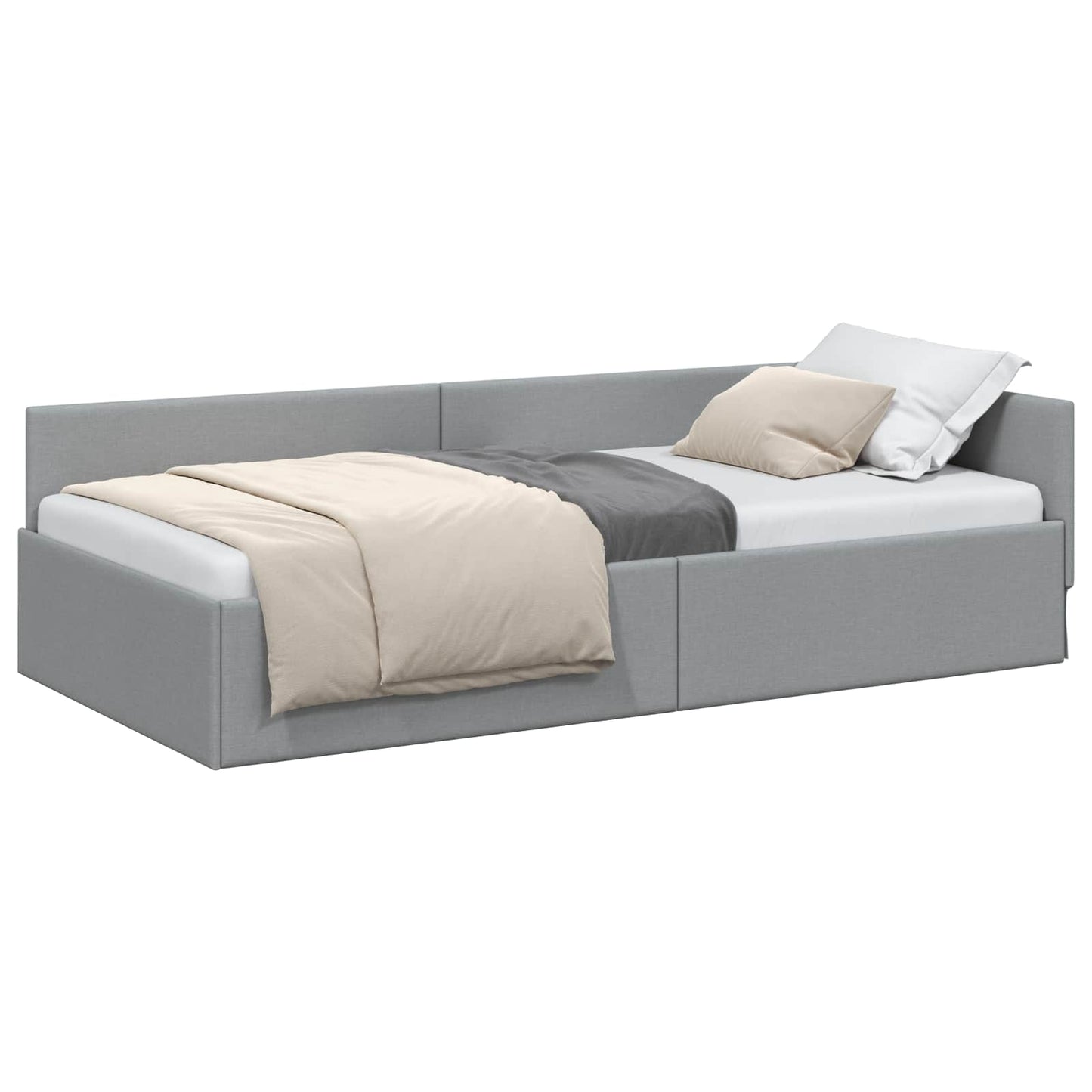 Hoekbedframe met hoofdeinde Lichtgrijs 80 cm x 200 cm Stof is nu te koop bij PeponiXL, paradijselijk wonen!