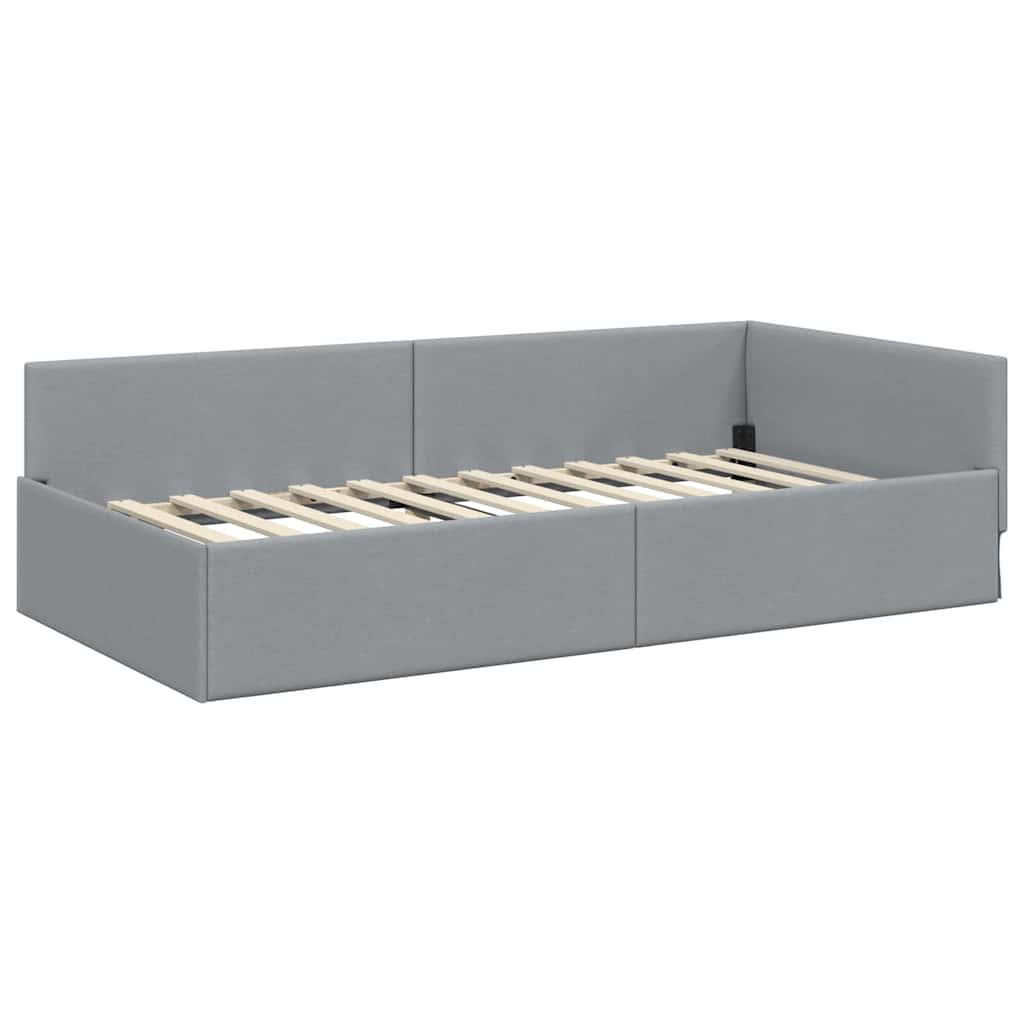 Hoekbedframe met hoofdeinde Lichtgrijs 80 cm x 200 cm Stof is nu te koop bij PeponiXL, paradijselijk wonen!
