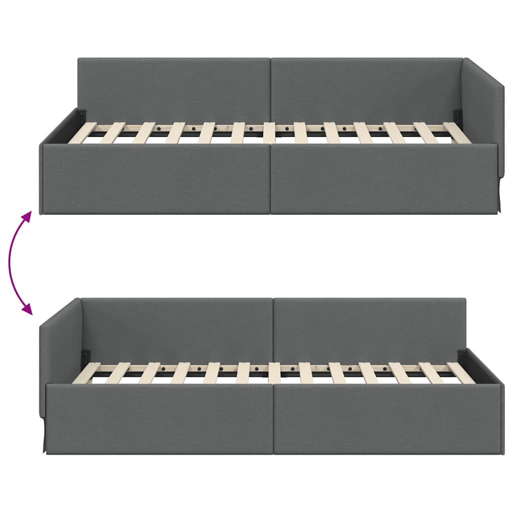 Hoekbedframe met hoofdeinde Donkergrijs 80 cm x 200 cm Stof is nu te koop bij PeponiXL, paradijselijk wonen!