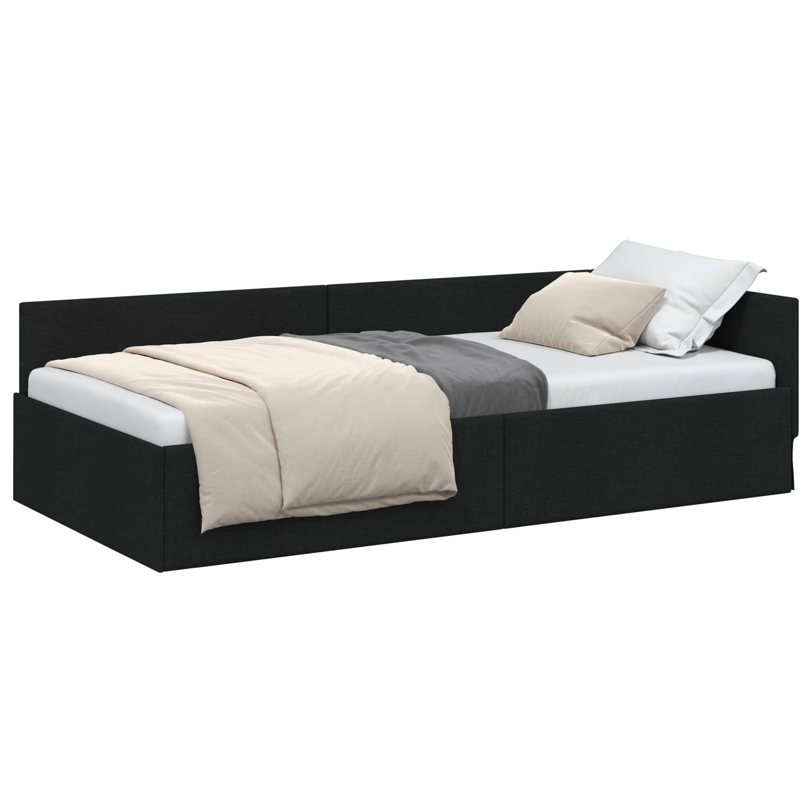Hoekbedframe met hoofdeinde Zwart 80 cm x 200 cm Stof is nu te koop bij PeponiXL, paradijselijk wonen!