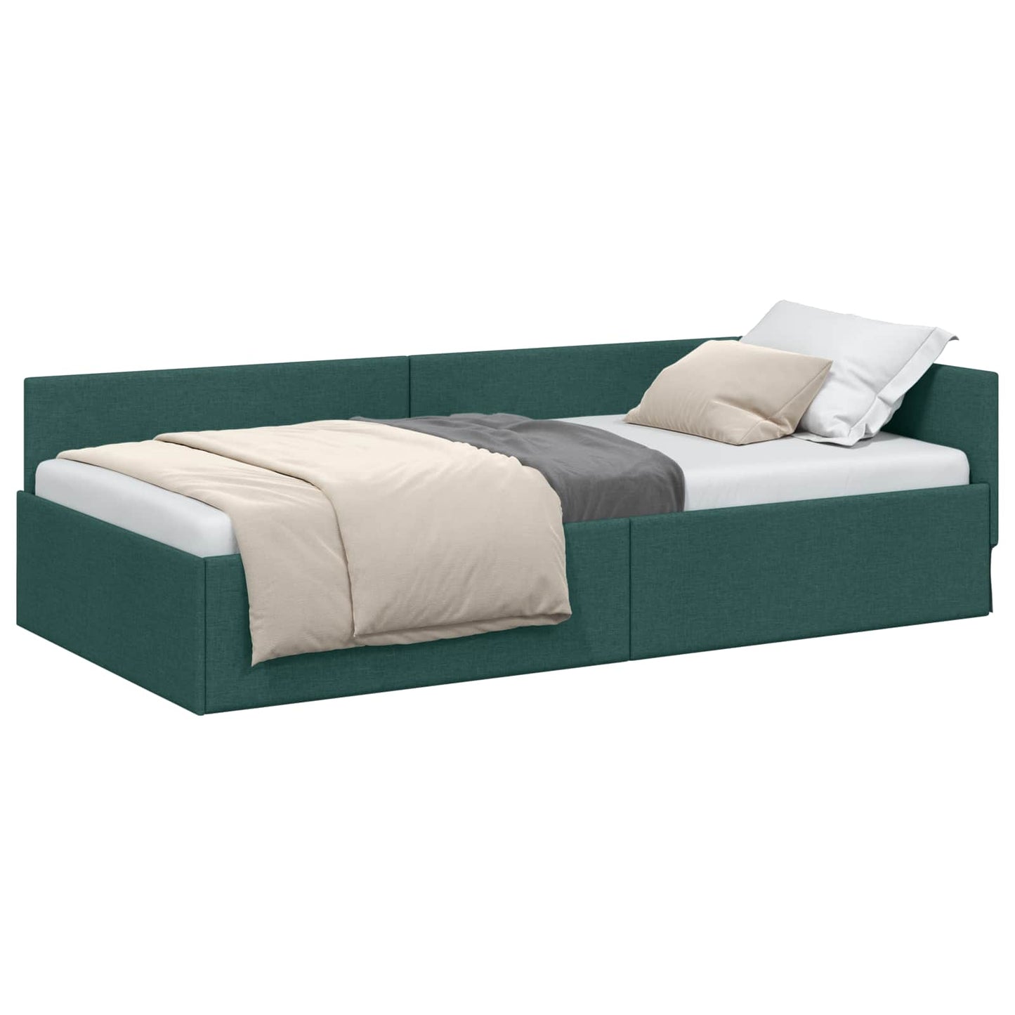 Hoekbedframe met hoofdeinde Donkergroen 80 cm x 200 cm Stof is nu te koop bij PeponiXL, paradijselijk wonen!