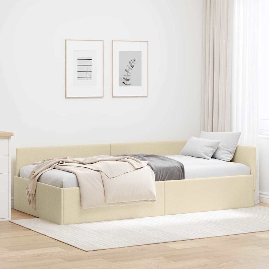 Hoekbedframe met hoofdeinde Crème 80 cm x 200 cm Stof is nu te koop bij PeponiXL, paradijselijk wonen!