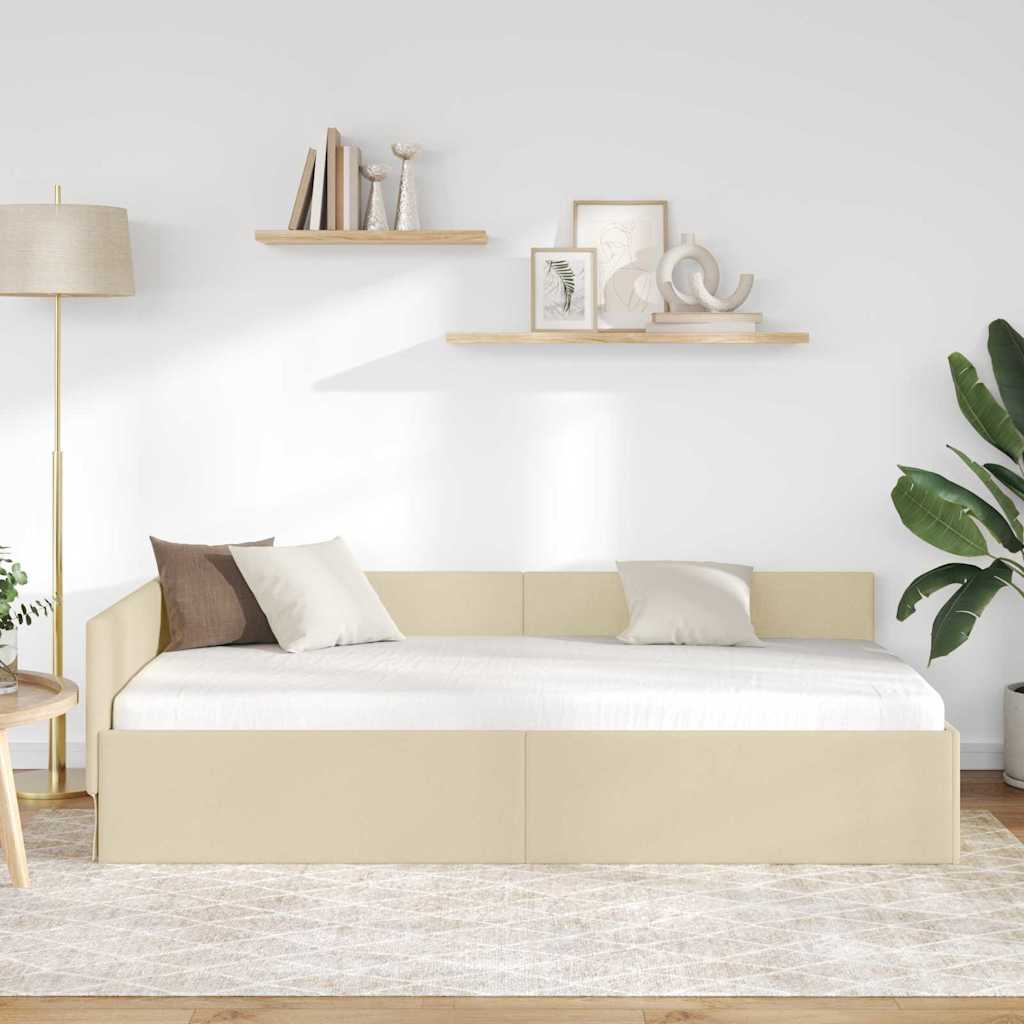 Hoekbedframe met hoofdeinde Crème 80 cm x 200 cm Stof is nu te koop bij PeponiXL, paradijselijk wonen!