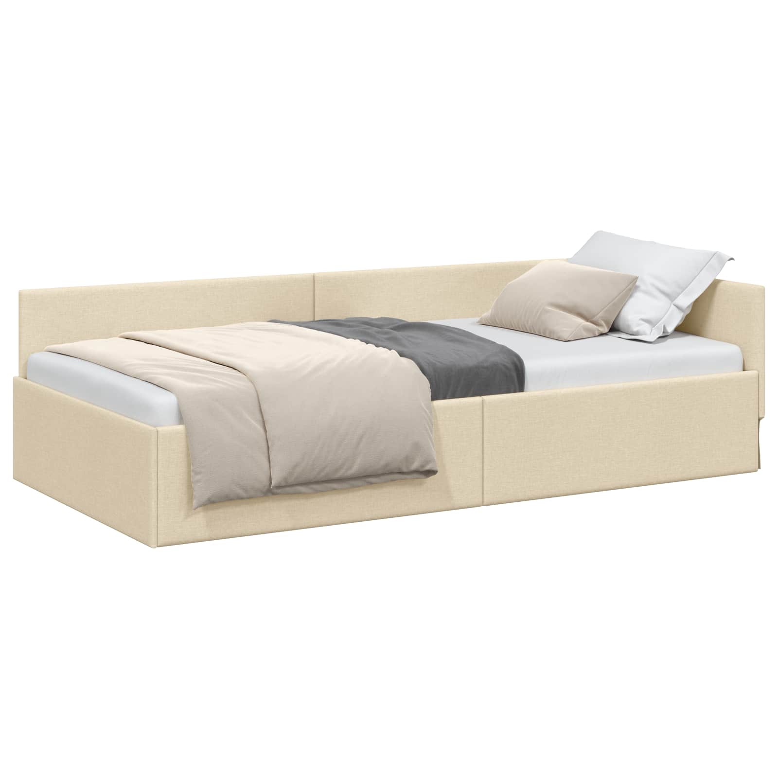 Hoekbedframe met hoofdeinde Crème 80 cm x 200 cm Stof is nu te koop bij PeponiXL, paradijselijk wonen!