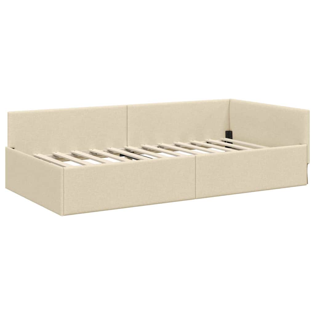 Hoekbedframe met hoofdeinde Crème 80 cm x 200 cm Stof is nu te koop bij PeponiXL, paradijselijk wonen!