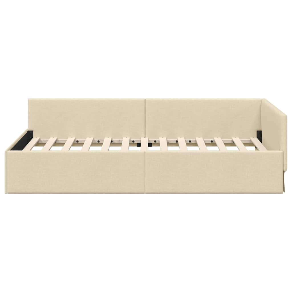 Hoekbedframe met hoofdeinde Crème 80 cm x 200 cm Stof is nu te koop bij PeponiXL, paradijselijk wonen!