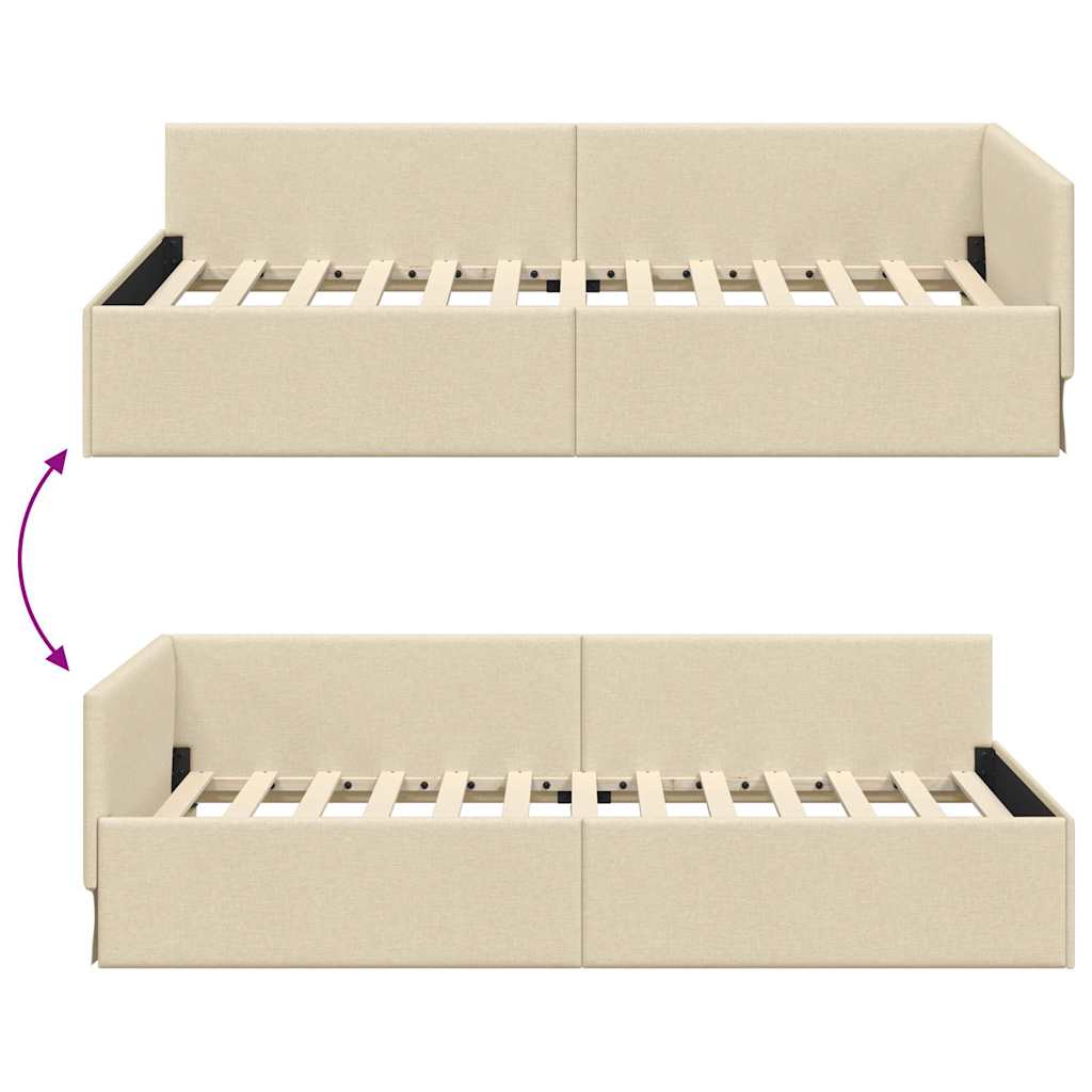 Hoekbedframe met hoofdeinde Crème 80 cm x 200 cm Stof is nu te koop bij PeponiXL, paradijselijk wonen!