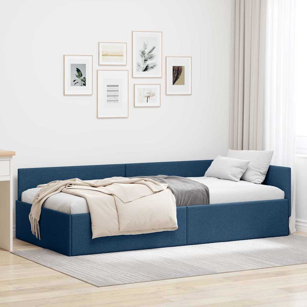 Hoekbedframe met hoofdeinde Blauw 80 cm x 200 cm Stof is nu te koop bij PeponiXL, paradijselijk wonen!