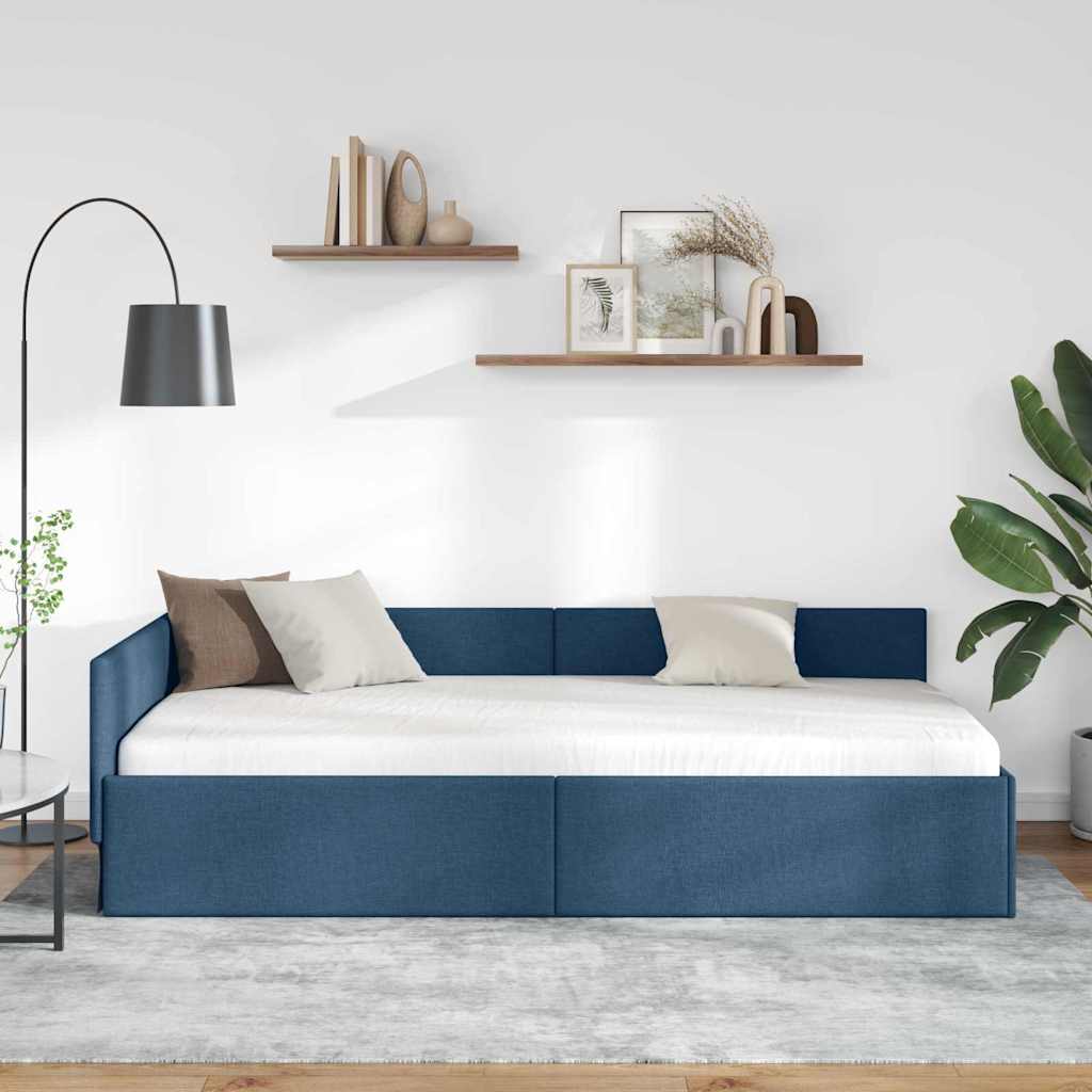 Hoekbedframe met hoofdeinde Blauw 80 cm x 200 cm Stof is nu te koop bij PeponiXL, paradijselijk wonen!