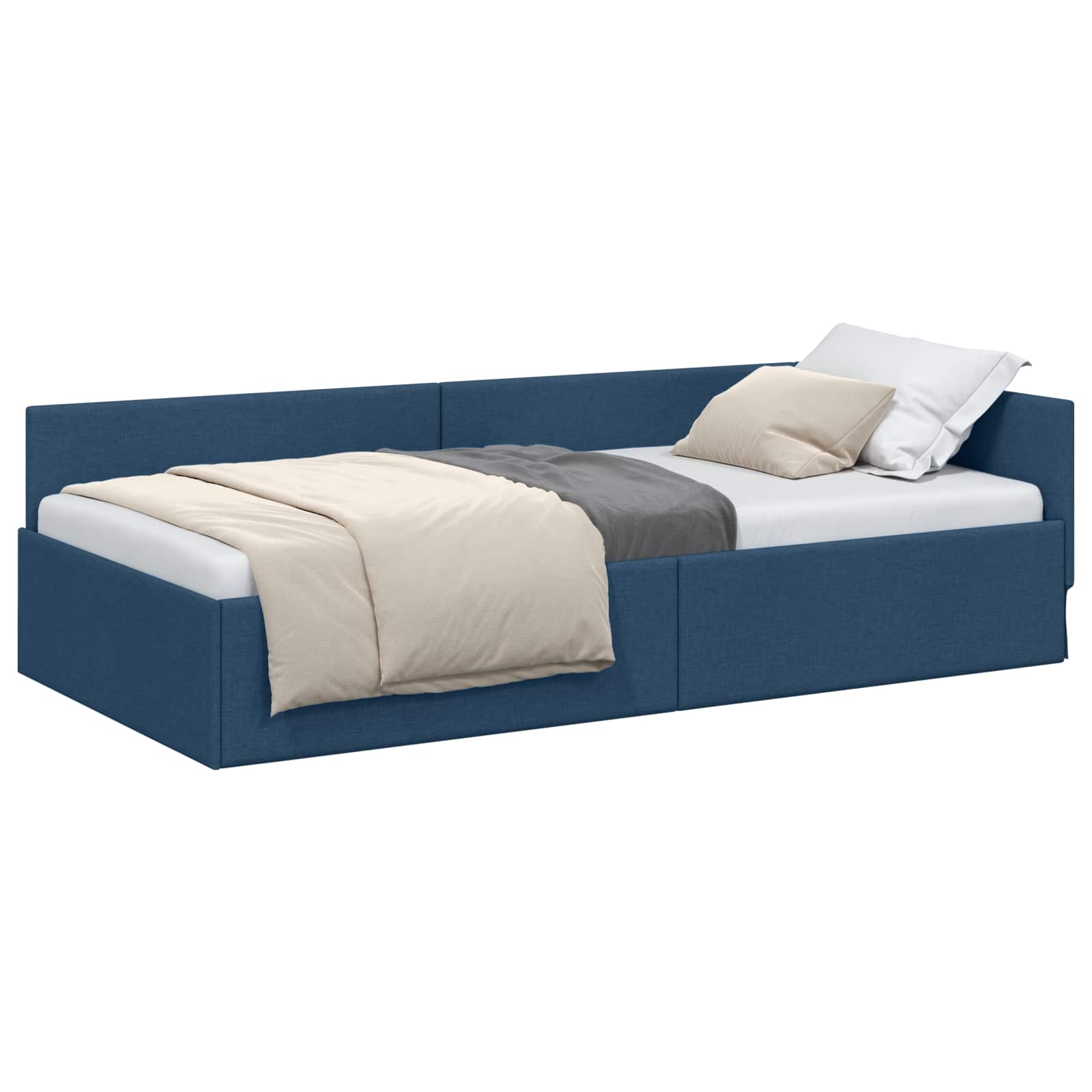 Hoekbedframe met hoofdeinde Blauw 80 cm x 200 cm Stof is nu te koop bij PeponiXL, paradijselijk wonen!