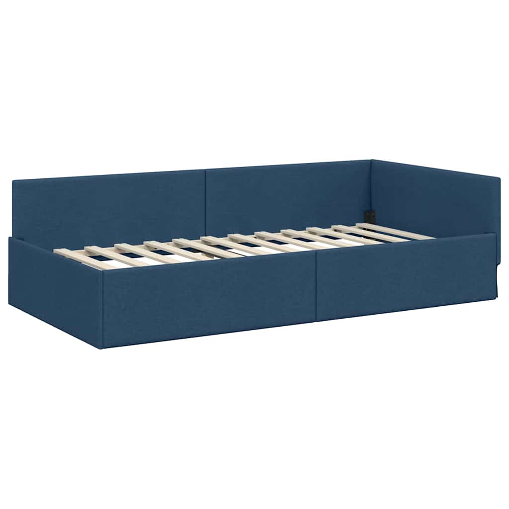 Hoekbedframe met hoofdeinde Blauw 80 cm x 200 cm Stof is nu te koop bij PeponiXL, paradijselijk wonen!