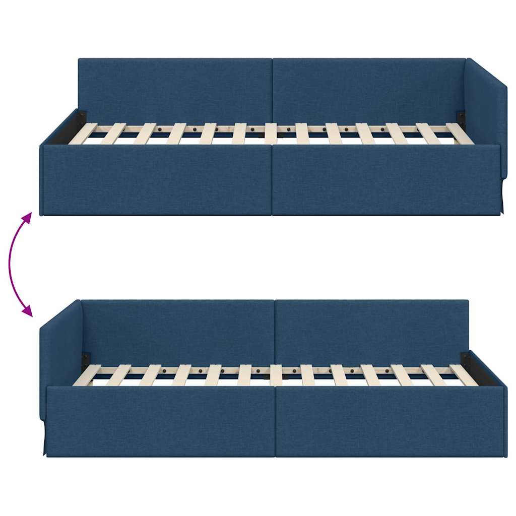 Hoekbedframe met hoofdeinde Blauw 80 cm x 200 cm Stof is nu te koop bij PeponiXL, paradijselijk wonen!