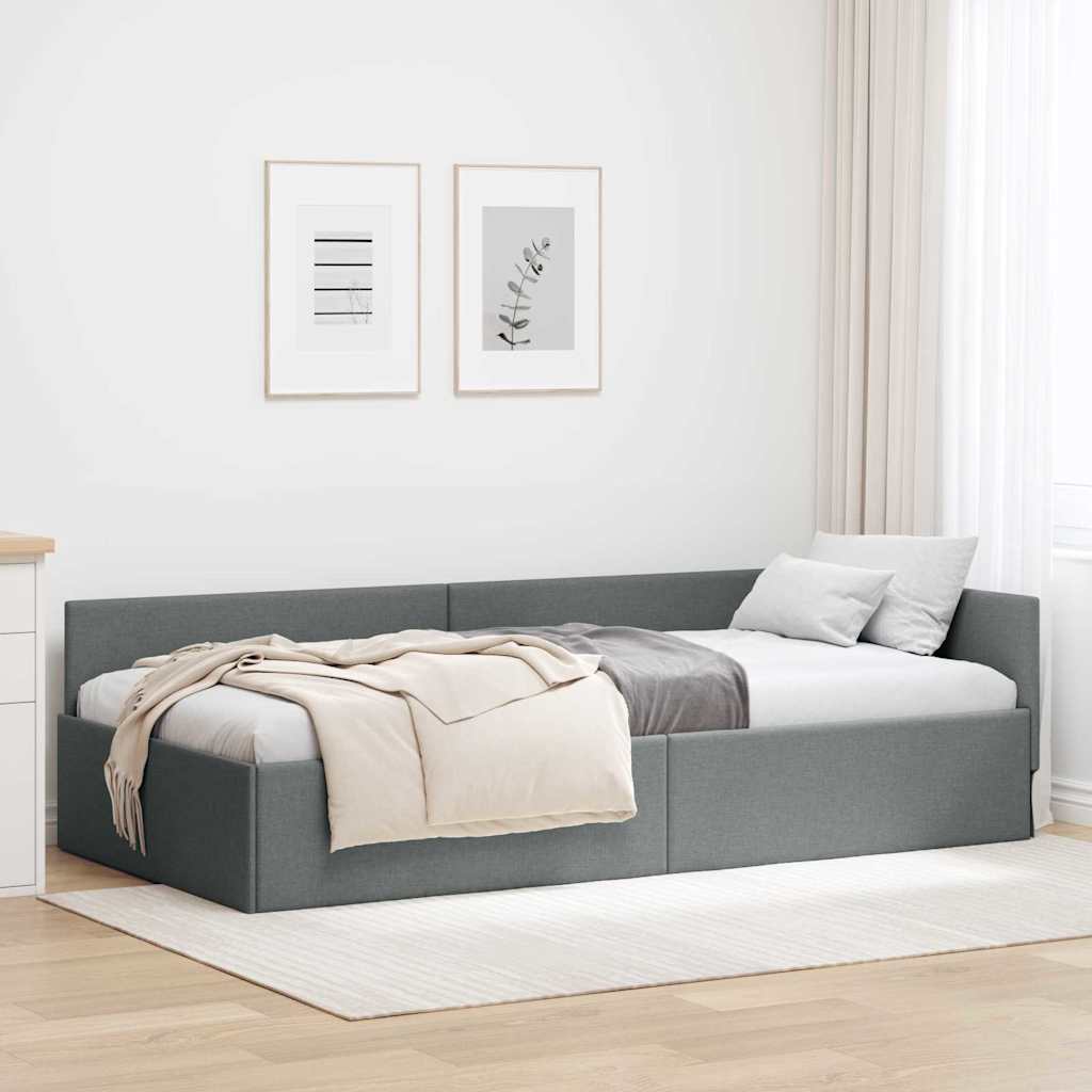Hoekbedframe met hoofdeinde Donkergrijs 90 cm x 190 cm Stof is nu te koop bij PeponiXL, paradijselijk wonen!