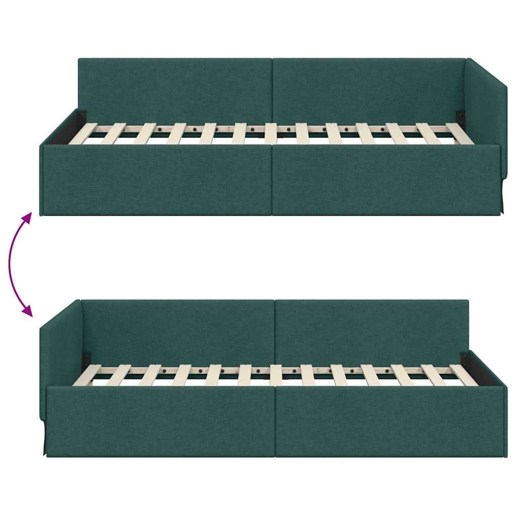 Hoekbedframe met hoofdeinde Donkergroen 90 cm x 190 cm Stof is nu te koop bij PeponiXL, paradijselijk wonen!