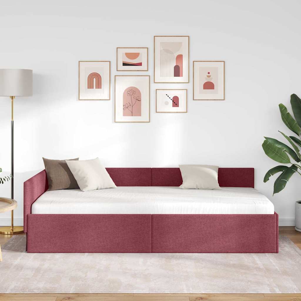 Hoekbedframe met hoofdeinde Wijnrood 90 cm x 200 cm Stof is nu te koop bij PeponiXL, paradijselijk wonen!