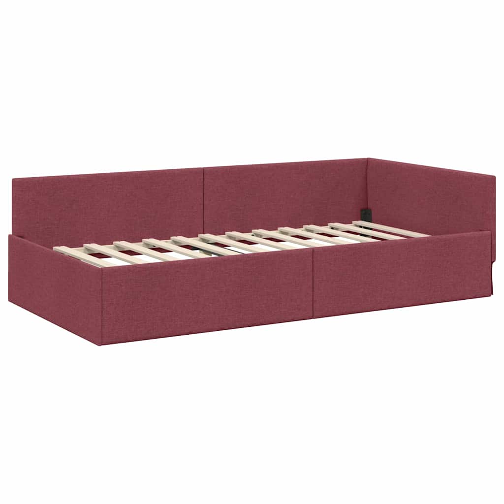 Hoekbedframe met hoofdeinde Wijnrood 90 cm x 200 cm Stof is nu te koop bij PeponiXL, paradijselijk wonen!