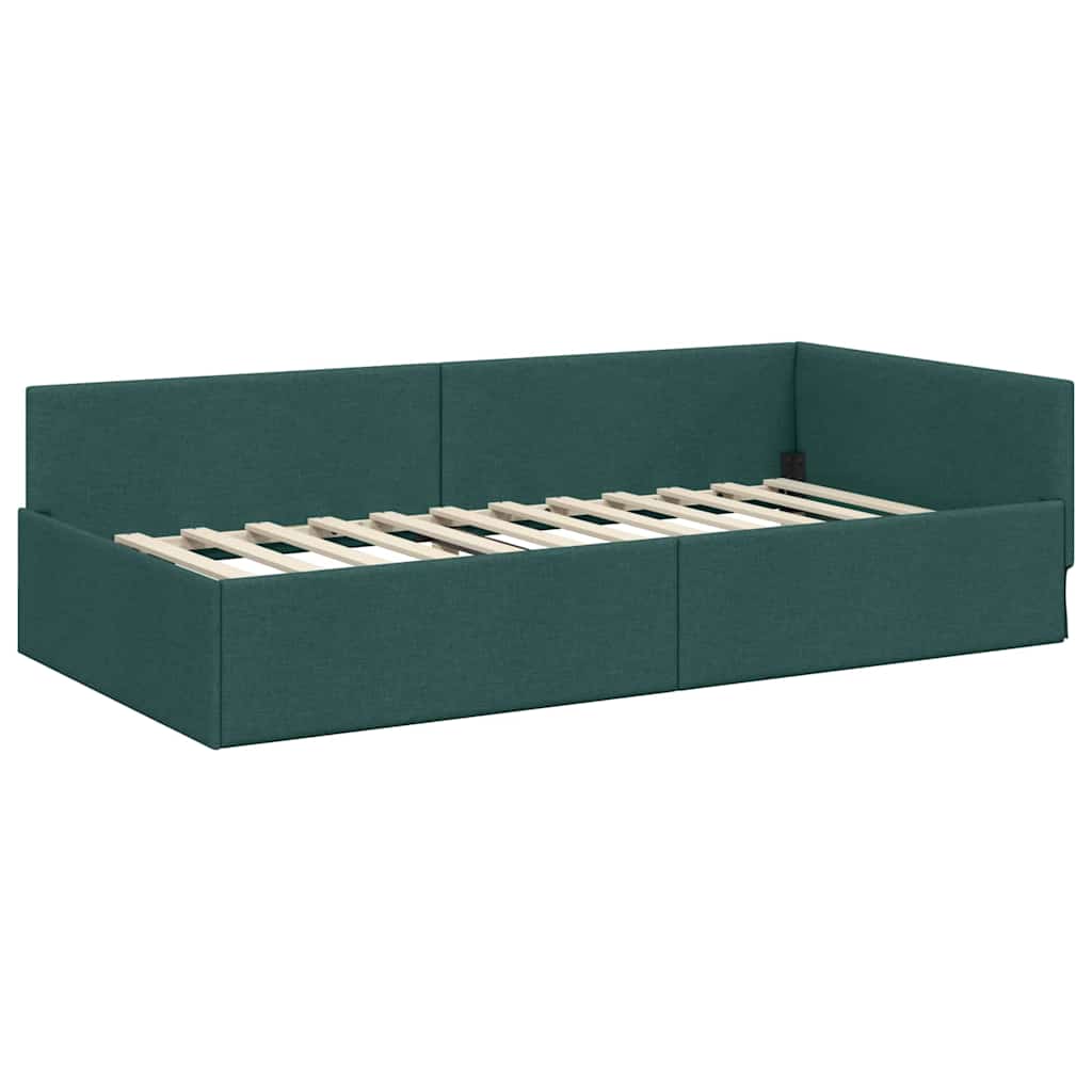 Hoekbedframe met hoofdeinde Donkergroen 90 cm x 200 cm Stof is nu te koop bij PeponiXL, paradijselijk wonen!