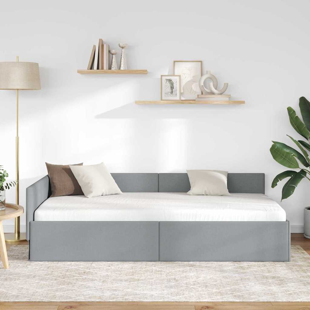 Hoekbedframe met hoofdeinde Lichtgrijs 100 cm x 200 cm Stof is nu te koop bij PeponiXL, paradijselijk wonen!