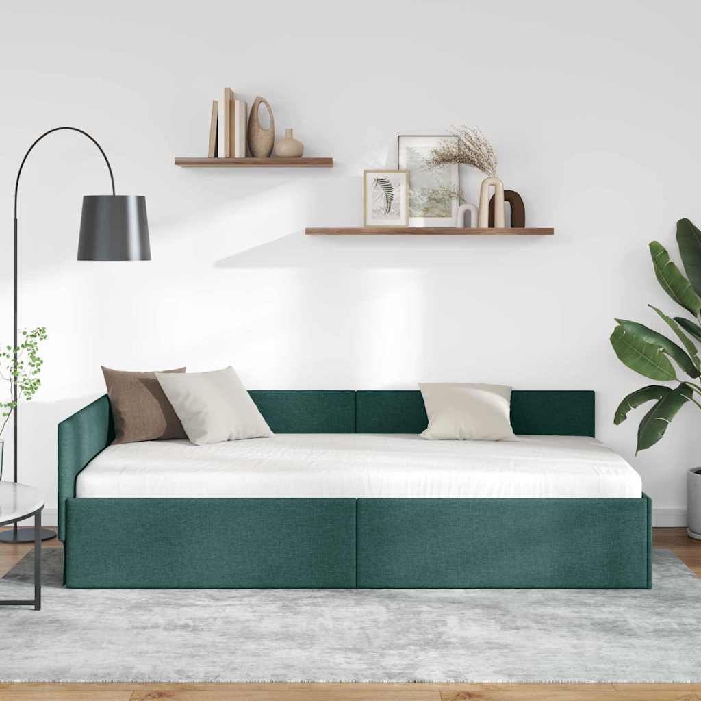Hoekbedframe met hoofdeinde Donkergroen 100 cm x 200 cm Stof is nu te koop bij PeponiXL, paradijselijk wonen!