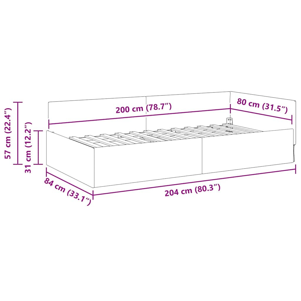 Hoekbedframe met hoofdeinde Zwart 80 cm x 200 cm Fluweel is nu te koop bij PeponiXL, paradijselijk wonen!