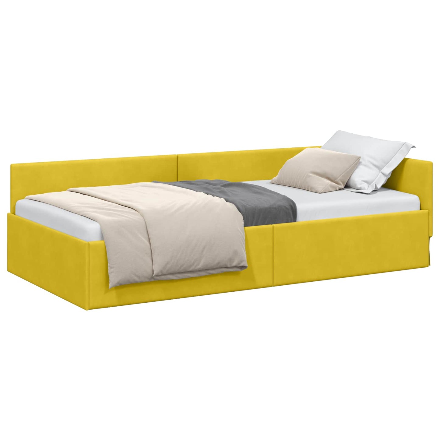 Hoekbedframe met hoofdeinde Geel 80 cm x 200 cm Fluweel is nu te koop bij PeponiXL, paradijselijk wonen!