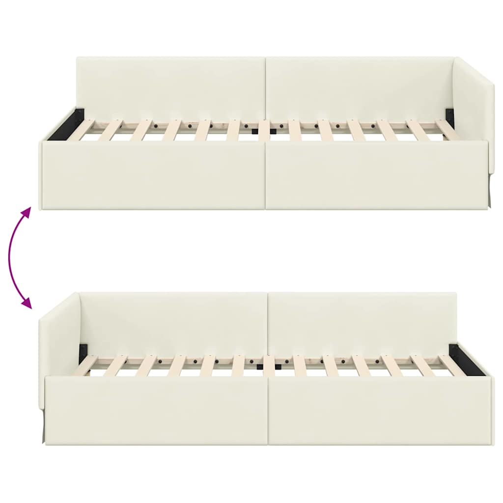 Hoekbedframe met hoofdeinde Crème 80 cm x 200 cm Fluweel