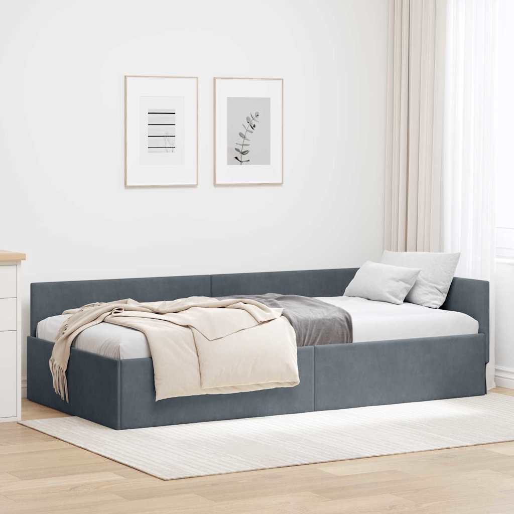 Hoekbedframe met hoofdeinde Donkergrijs 90 cm x 190 cm Fluweel is nu te koop bij PeponiXL, paradijselijk wonen!