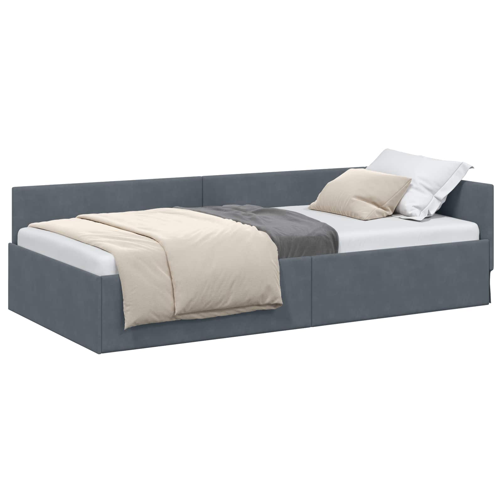 Hoekbedframe met hoofdeinde Donkergrijs 90 cm x 190 cm Fluweel is nu te koop bij PeponiXL, paradijselijk wonen!