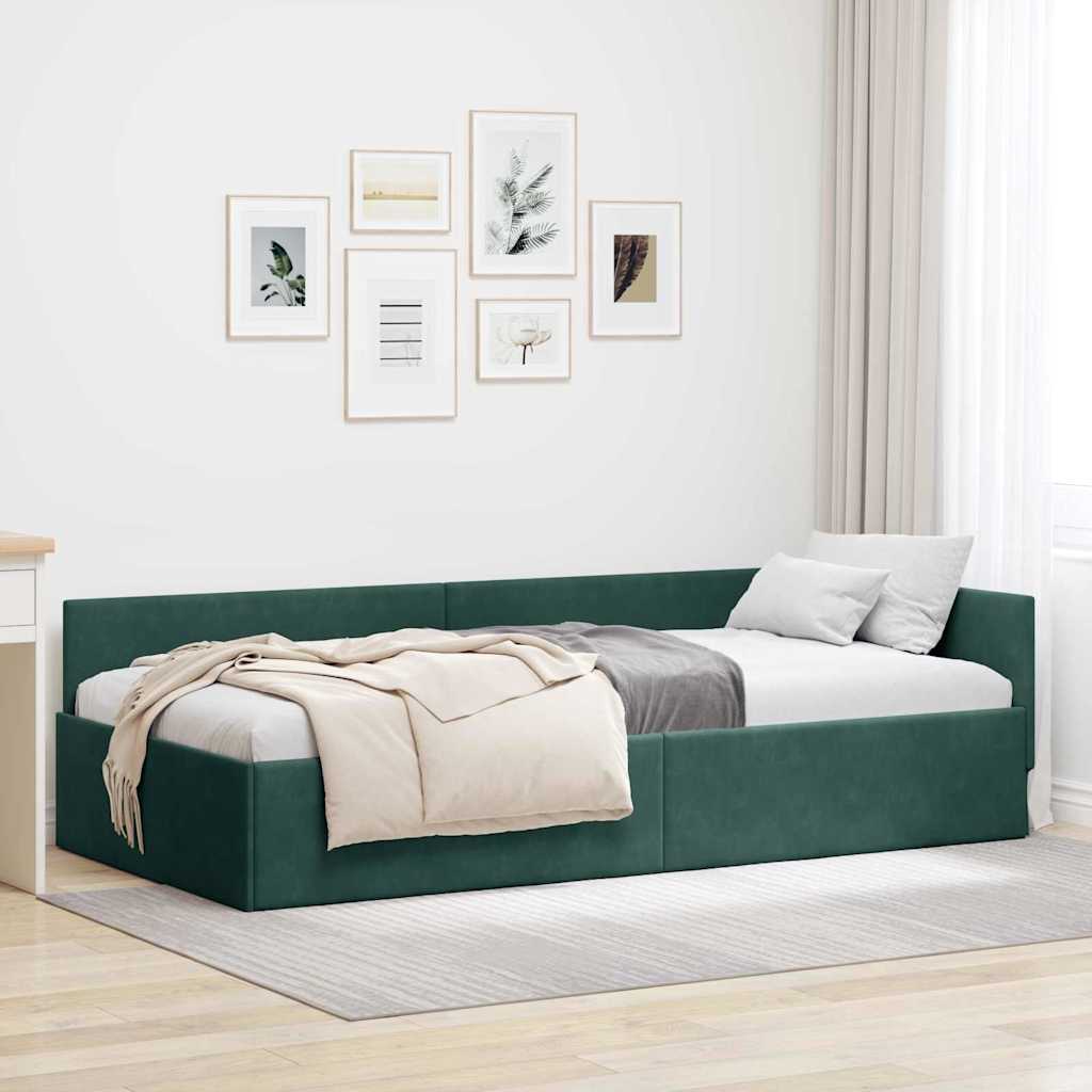 Hoekbedframe met hoofdeinde Donkergroen 90 cm x 190 cm Fluweel is nu te koop bij PeponiXL, paradijselijk wonen!