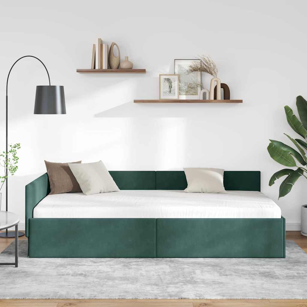 Hoekbedframe met hoofdeinde Donkergroen 90 cm x 190 cm Fluweel is nu te koop bij PeponiXL, paradijselijk wonen!