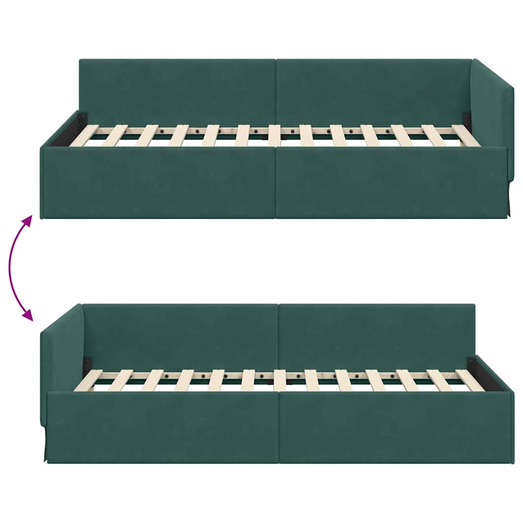 Hoekbedframe met hoofdeinde Donkergroen 90 cm x 190 cm Fluweel is nu te koop bij PeponiXL, paradijselijk wonen!