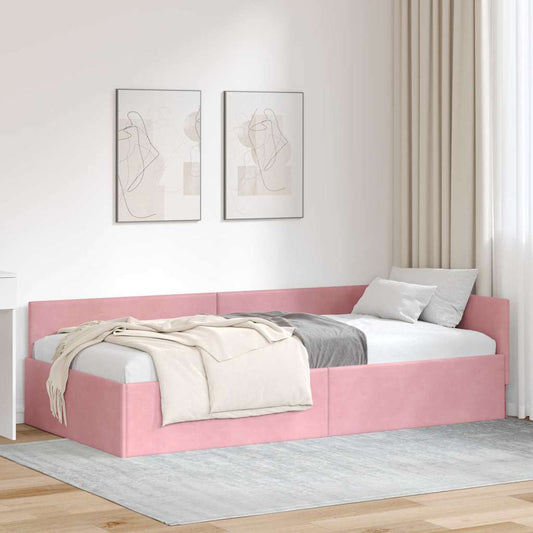Hoekbedframe met hoofdeinde Roze 90 cm x 190 cm Fluweel is nu te koop bij PeponiXL, paradijselijk wonen!