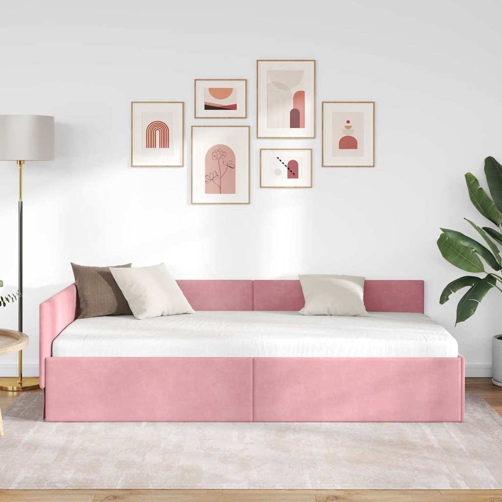 Hoekbedframe met hoofdeinde Roze 90 cm x 190 cm Fluweel