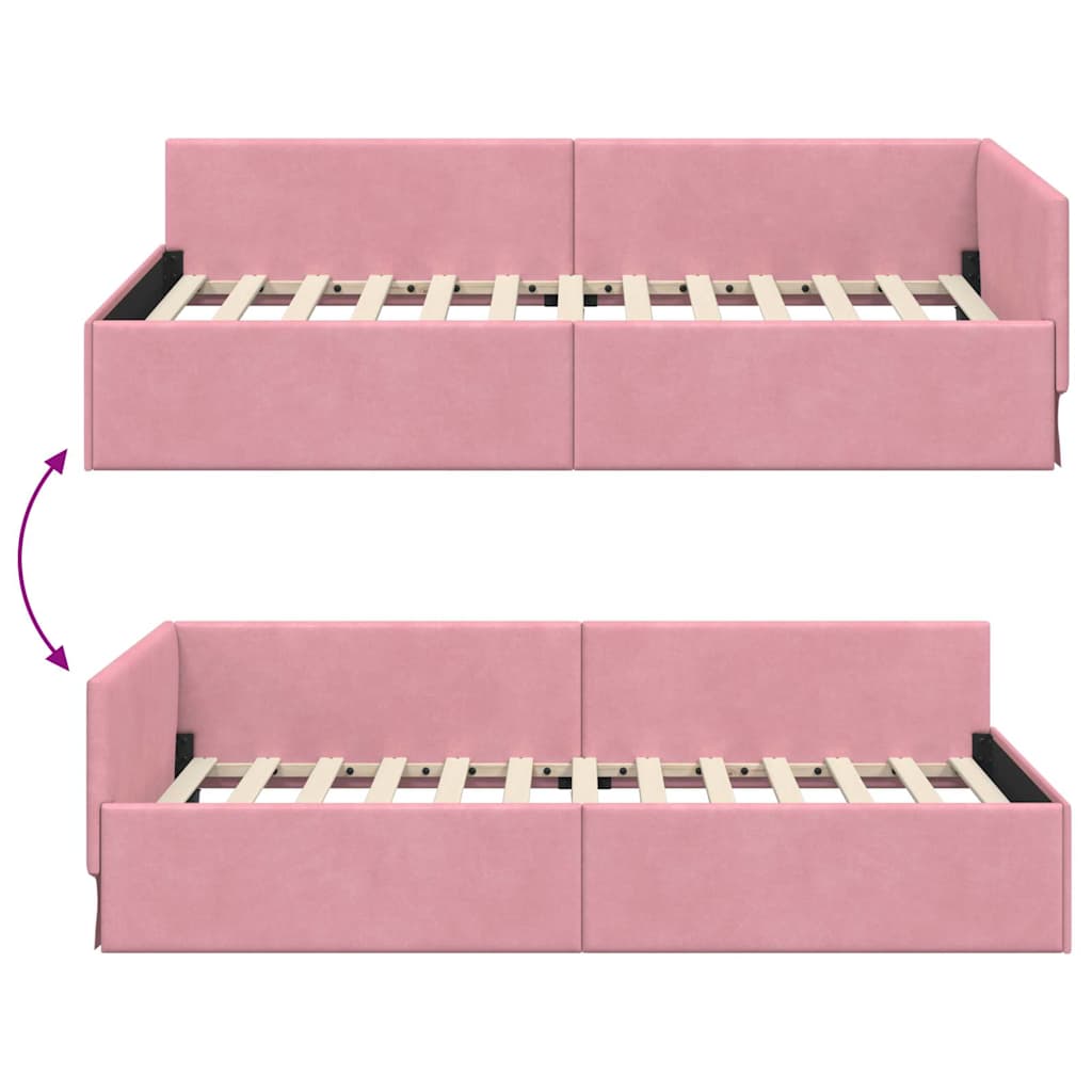 Hoekbedframe met hoofdeinde Roze 90 cm x 190 cm Fluweel